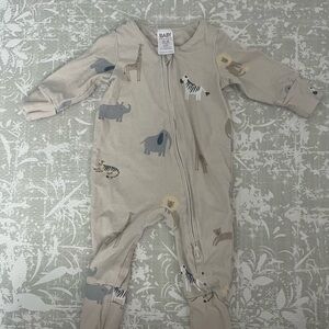 Neutral Safari Animal Zip-Front Baby Bodysuit - Beige